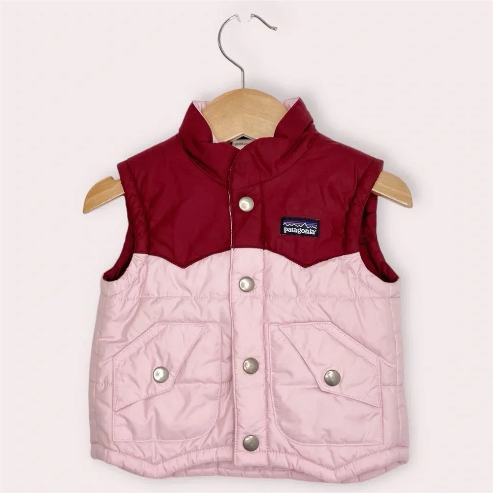 Patagonia baby puffer‎ vest pink and maroon colorblock size 6 months